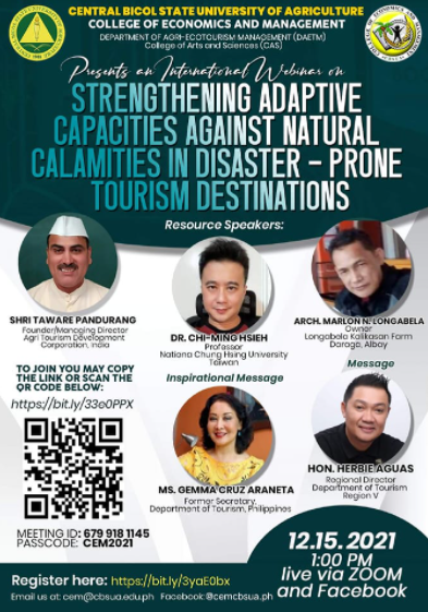 INTERNATIONAL WEBINAR ENTITLED “STRENGTHENING ADAPTIVE CAPACITIES AGAINST NATURAL CALAMITIES IN DISASTER – PRONE TOURISM DESTINATIONS