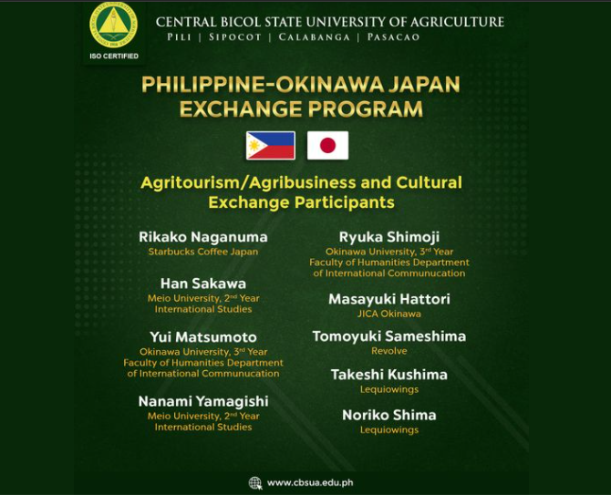 CBSUA PARTICIPATES IN PHILIPPINE-OKINAWA JAPAN EXCHANGE PROGRAM