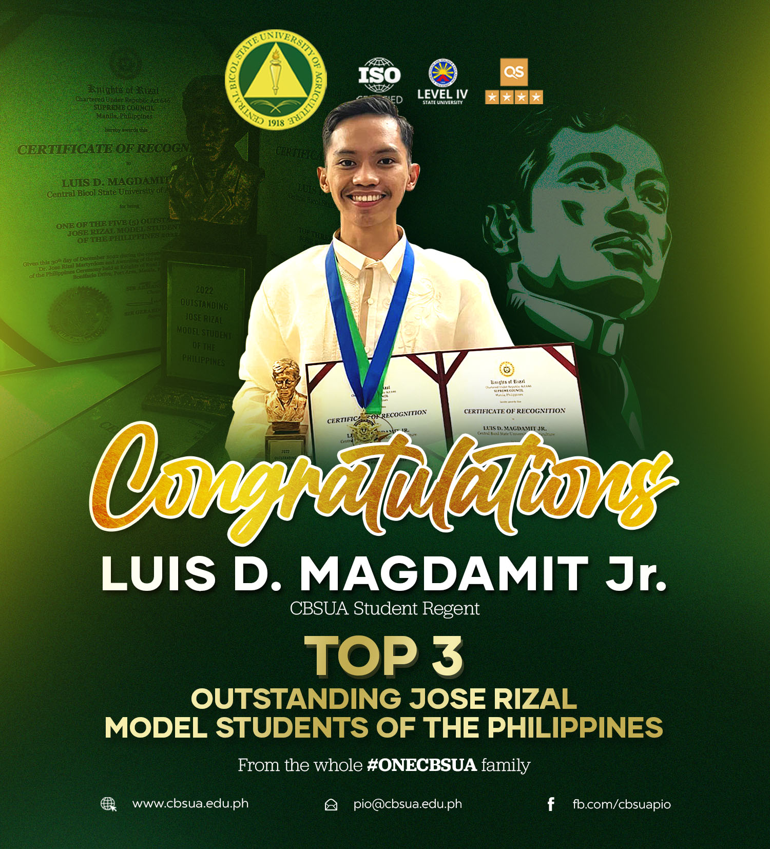 MAGDAMIT RANKS 3RD IN THE 33RD SEARCH FOR JOSE RIZAL MODEL STUDENT